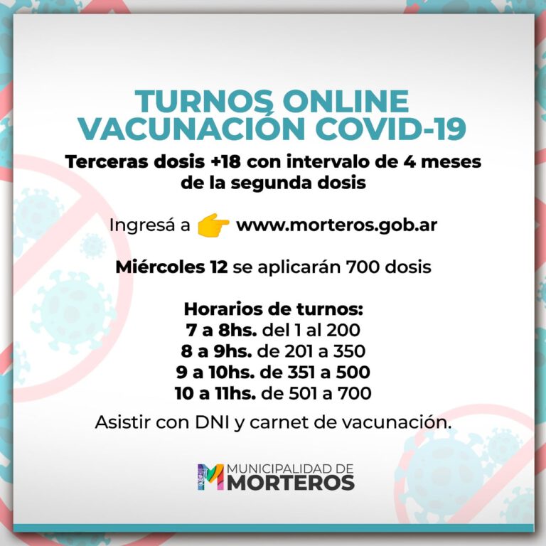 Morteros: Otorgan turnos online para terceras dosis de vacuna