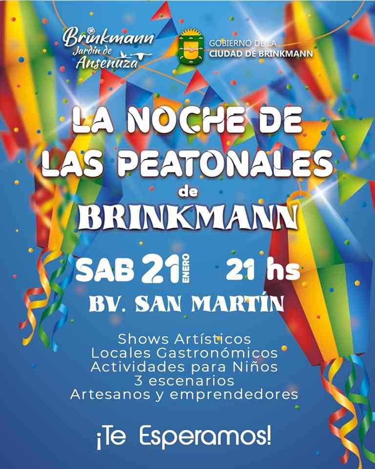 Brinkmann: Este sábado 21 convocan a primera «Noche Peatonal» en Bv. San Martín