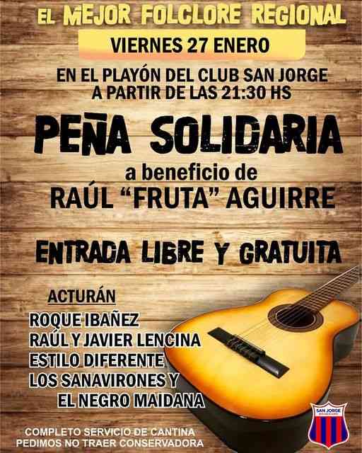 Agenda de Enero: Anuncian «Peña Solidaria » en el Playón de Club San Jorge