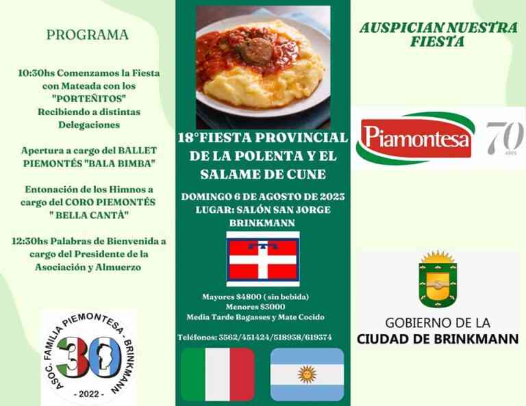 Se viene la 18° edición de la Fiesta Provincial de la Polenta y Salame de Cune