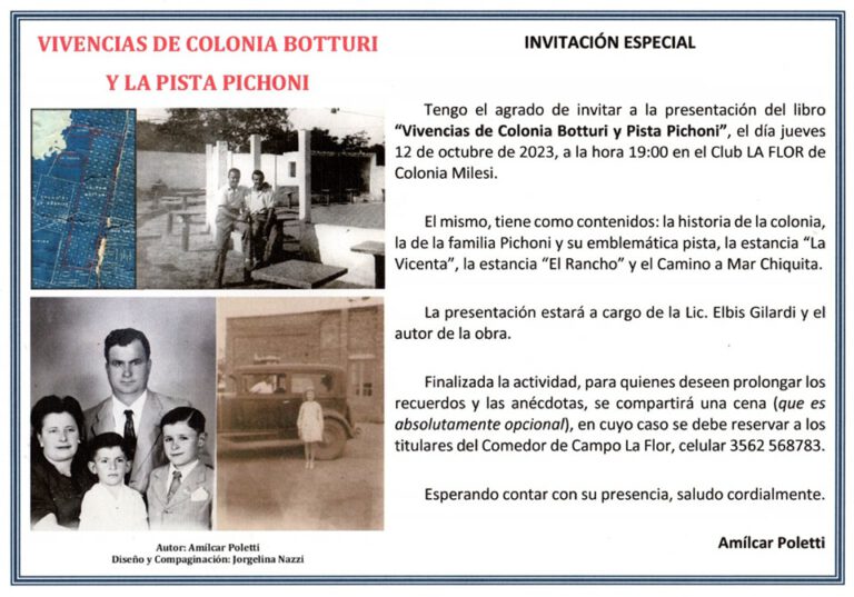 Presentan libro «Vivencias de Colonia Botturi y Pista Pichoni» de Amilcar Poletti